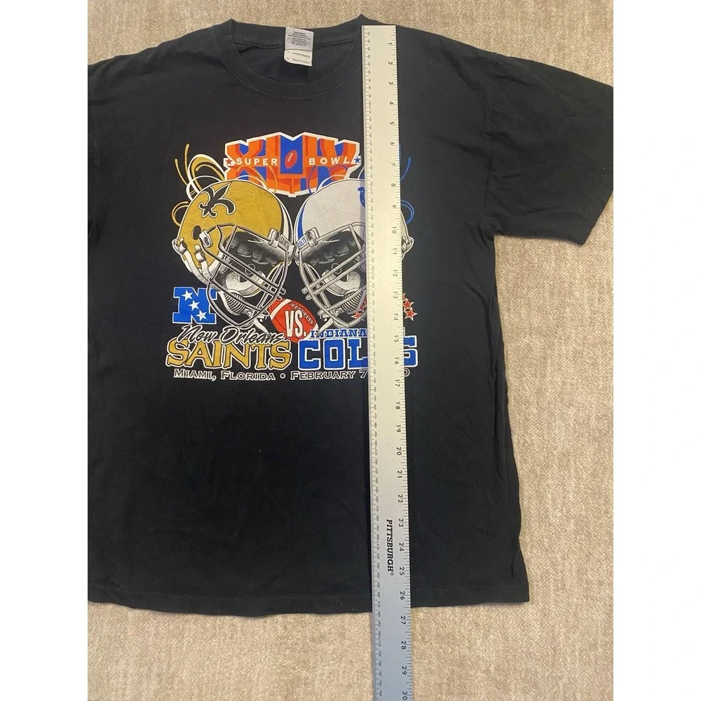 Super Bowl XLIV (2010) Saints vs Colts Black Men's T-Shirt Size Medium VTG Y2K